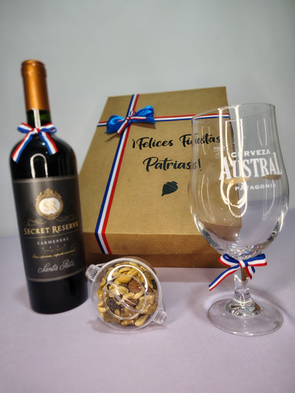 Box Orgullo Patrio con Vino y Copa Elegante – Regalo Chileno en Santiago