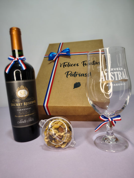 Box Orgullo Patrio con Vino y Copa Elegante – Regalo Chileno en Santiago