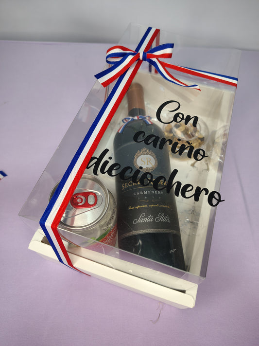 Box Brindis Dieciochero con Vino, Frutos Secos y Bebida – Regalo Chileno en Santiago