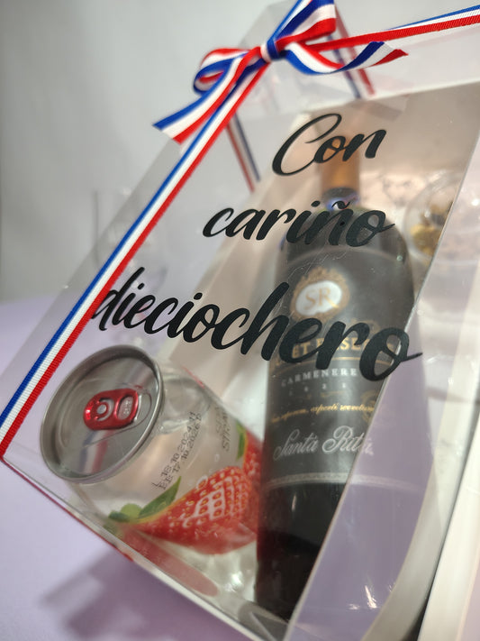 Box Brindis Dieciochero con Vino, Frutos Secos y Bebida – Regalo Chileno en Santiago
