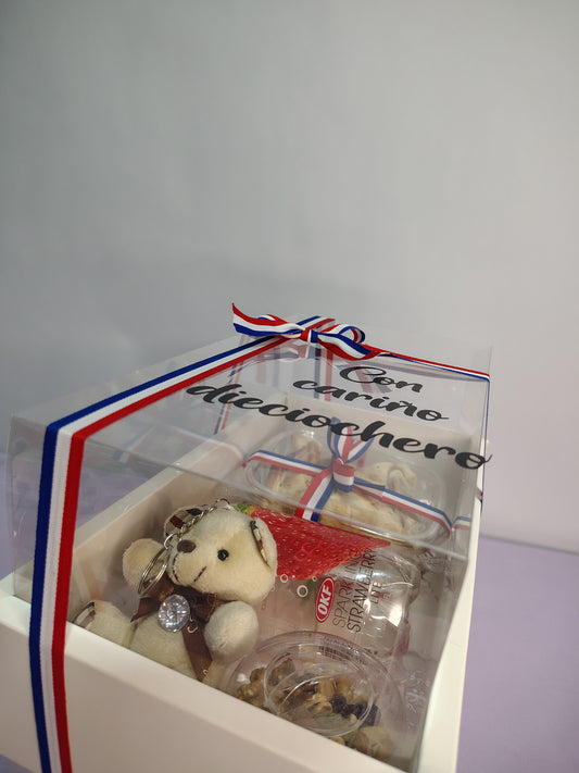 Box Cueca y Cariño con Osito, Frutos Secos y Empanada de Pino – Regalo Chileno en Santiago