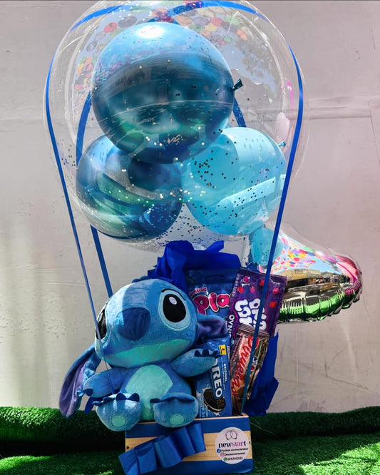 Arreglo Stitch 25 cm con Golosinas y Globos – Regalo Tierno y Personalizado