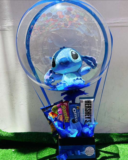 Arreglo con Peluche Stitch en Globo Burbuja – Stitch Burbuja