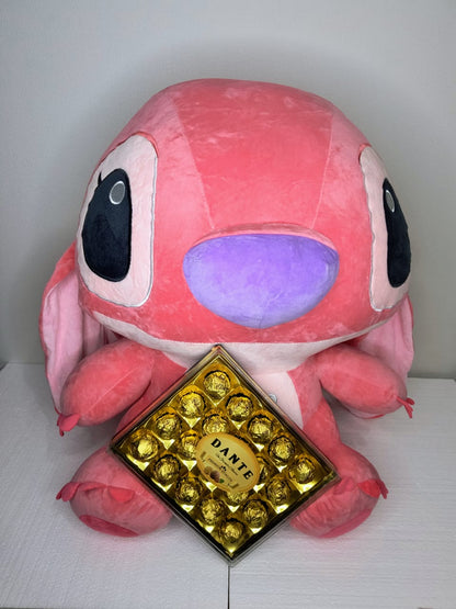 Peluche Stitch Rosado + Caja de Chocolates Dante – Edición Regalo Premium