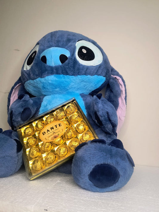 Peluche Stitch Azul Gigante + Chocolates Dante – Edición Regalo XL