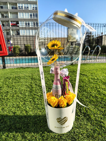 Box Just for You con Rosas, Champagne y Chocolate – Flores Amarillas en Santiago
